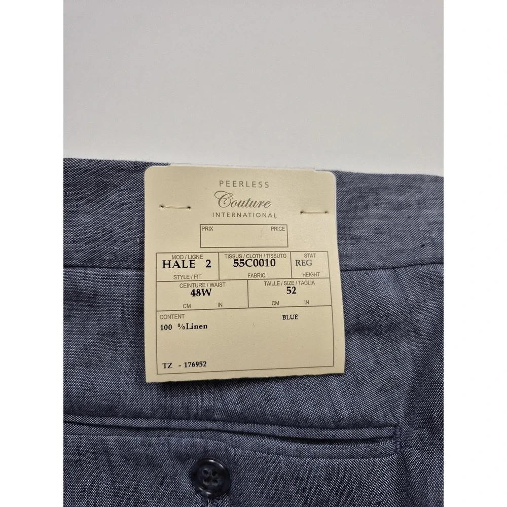 Peerless Couture Dress Pants Men's 48x36 Blue Linen Pleated Classic Summer NWT
